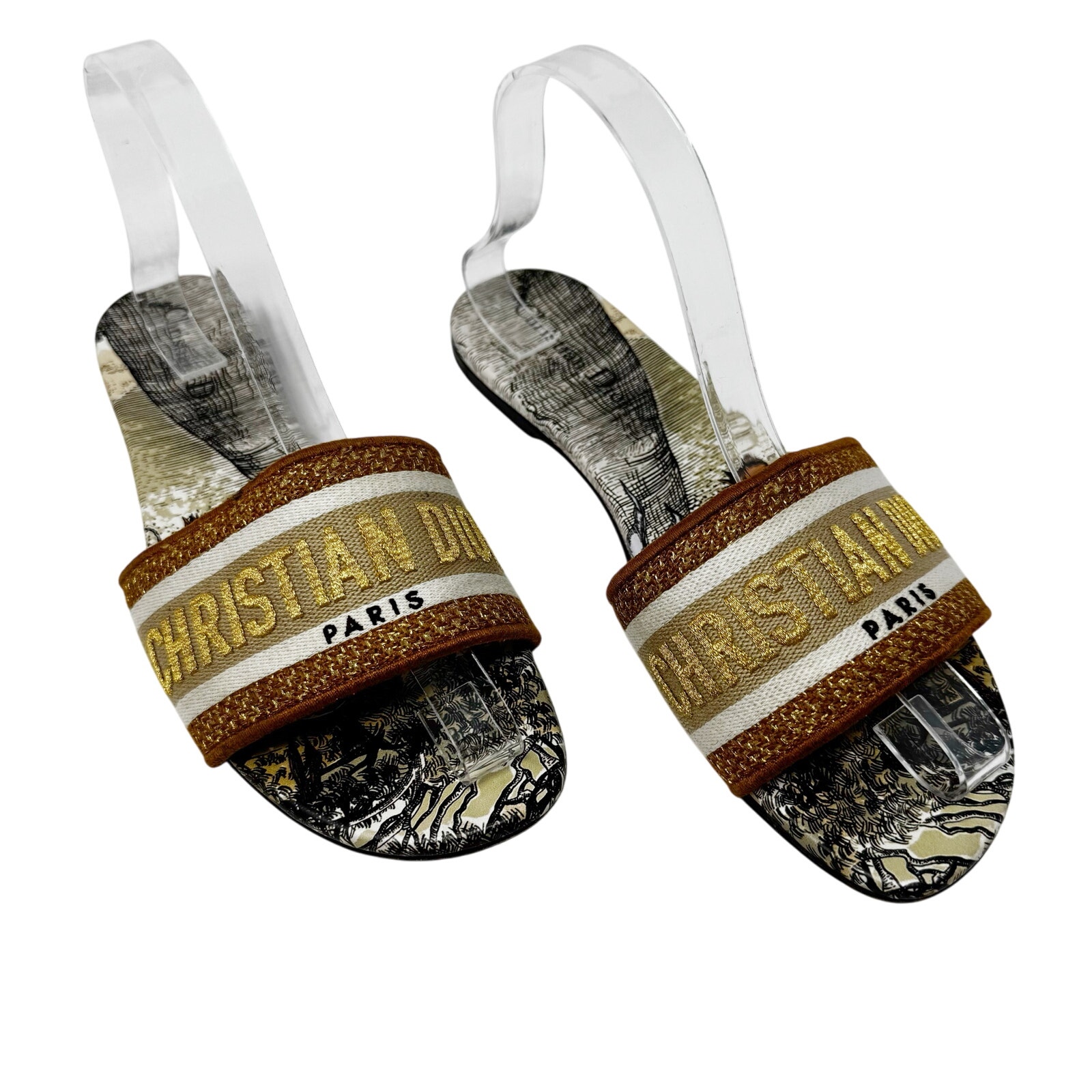 Christian Dior Dway Baobab Lurex Slides Brown Gold Embroidered Mules Size Eu 39
